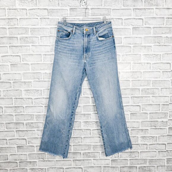 B SIDES Women's High Rise Raw crop wide leg Denim Jeans Distressed wash sz 28 - Picture 6 of 13